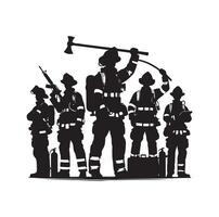 bombeiros grupo pose silhueta ilustração vetor