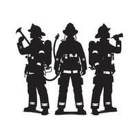 bombeiros grupo pose silhueta ilustração vetor