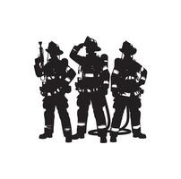 bombeiros grupo pose silhueta ilustração vetor