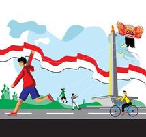 ilustração em vetor de crianças brincando de pipa em monas jakarta indonésia