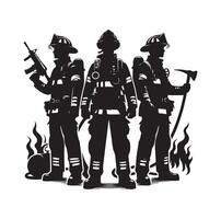 bombeiros grupo pose silhueta ilustração vetor