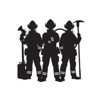 bombeiros grupo pose silhueta ilustração vetor