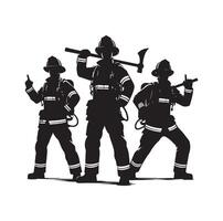 bombeiros grupo pose silhueta ilustração vetor