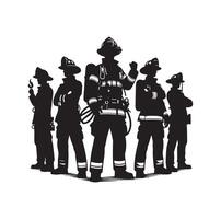 bombeiros grupo pose silhueta ilustração vetor