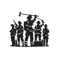 bombeiros grupo pose silhueta ilustração vetor