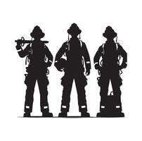 bombeiros grupo pose silhueta ilustração vetor