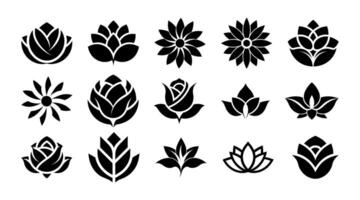 uma conjunto do flores logotipo ícones e silhueta vetor