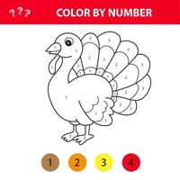 Turquia dos desenhos animados. jogo educacional cor por número para crianças. vetor