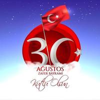 cartão de celebração nacional da Turquia, distintivo, banner ou pôster desenho vetorial 30 agustos zafer bayrami kutlu olsun, tradução em inglês, feliz 30 de agosto, dia da vitória vetor