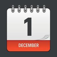1 de dezembro ícone diário do calendário. ilustração vetorial emblema. elemento de design para aplicativos e documentos de escritório de decoração. logotipo do dia, data, mês e feriado. dia mundial da aids vetor
