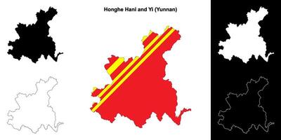 Honghe hani e sim em branco esboço mapa conjunto vetor