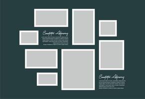 fotos ou colagem de molduras de fotos. layout de grade de página de quadrinhos molduras abstratas e modelo de parede de fotos digitais vetor