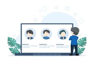 a recrutamento conceito é carregado Fora on-line. conectados trabalho procurar e humano recursos, Novo empregado recrutamento, criativo humano Recursos trabalho procurar. plano ilustração em branco fundo. vetor