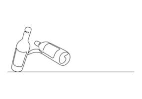 vinho vidro e garrafa 1 contínuo linha desenhando pró ilustração vetor