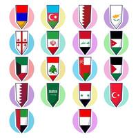 conjunto do oeste ásia países bandeira ícone mascote coleção ilustração vetor