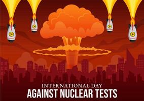 internacional dia contra nuclear testes ilustração para agosto 29 características uma terra, e foguete bombear dentro uma plano estilo desenho animado fundo vetor