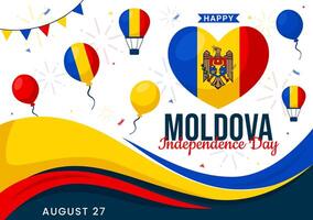 Moldova independência dia ilustração para agosto 27 apresentando uma acenando bandeira dentro uma nacional feriado plano desenho animado estilo fundo vetor