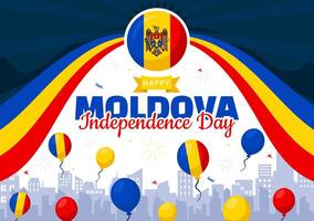 Moldova independência dia ilustração para agosto 27 apresentando uma acenando bandeira dentro uma nacional feriado plano desenho animado estilo fundo vetor