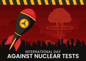 internacional dia contra nuclear testes ilustração para agosto 29 características uma terra, e foguete bombear dentro uma plano estilo desenho animado fundo vetor