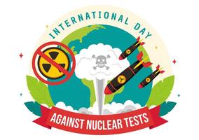 internacional dia contra nuclear testes ilustração para agosto 29 características uma terra, e foguete bombear dentro uma plano estilo desenho animado fundo vetor