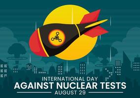 internacional dia contra nuclear testes ilustração para agosto 29 características uma terra, e foguete bombear dentro uma plano estilo desenho animado fundo vetor