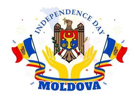 Moldova independência dia ilustração para agosto 27 apresentando uma acenando bandeira dentro uma nacional feriado plano desenho animado estilo fundo vetor