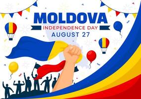 Moldova independência dia ilustração para agosto 27 apresentando uma acenando bandeira dentro uma nacional feriado plano desenho animado estilo fundo vetor