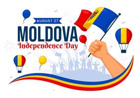 Moldova independência dia ilustração para agosto 27 apresentando uma acenando bandeira dentro uma nacional feriado plano desenho animado estilo fundo vetor