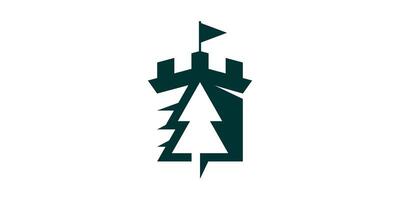 castelo e pinho árvore logotipo projeto, logotipo Projeto ícone, símbolo, , criativo ideia. vetor