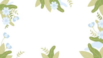 floral bandeira. azul flores e folhas em branco fundo. horizontal poster. ilustração dentro plano estilo vetor