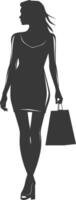 silhueta mulher com compras saco cheio corpo Preto cor só vetor