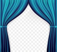 imagem naturalista de cortina, cortinas abertas de cor azul em fundo transparente. ilustração vetorial.