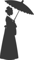 silhueta independente coreano mulheres vestindo hanbok com guarda-chuva Preto cor só vetor