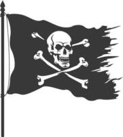 silhueta pirata bandeira com uma crânio e ossos cruzados Preto cor só vetor