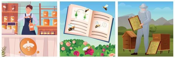 ilustrações planas de apicultura vetor