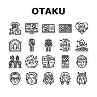 otaku animê mangá olhos ícones conjunto vetor