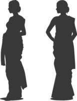 silhueta independente indiano mulheres vestindo saree Preto cor só vetor