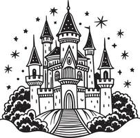 ilustração do uma castelo ilustração Preto e branco vetor