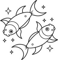 conjunto do desenho animado peixe ilustração Preto e branco vetor