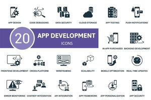 aplicativo desenvolvimento definir. criativo ícones. editável elementos. vetor