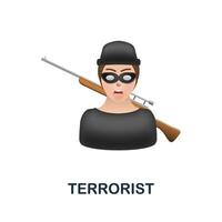 terrorista ícone. 3d ilustração a partir de crime coleção. criativo terrorista 3d ícone para rede projeto, modelos, infográficos e Mais vetor