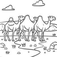 ilustração do camelos dentro a deserto. coloração livro para crianças e adultos. Preto e branco vetor