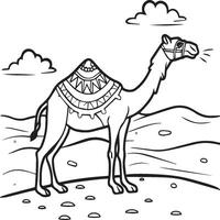 ilustração do camelos dentro a deserto. coloração livro para crianças e adultos. Preto e branco vetor