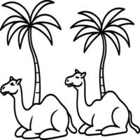 ilustração do camelos dentro a deserto. coloração livro para crianças e adultos. Preto e branco vetor