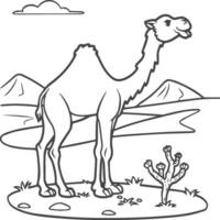 ilustração do camelos dentro a deserto. coloração livro para crianças e adultos. Preto e branco vetor