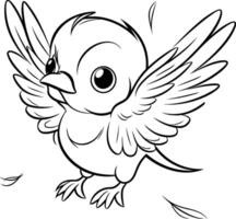 Preto e branco desenho animado ilustração do fofa pequeno pássaro personagem coloração livro vetor