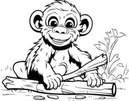 macaco - Preto e branco desenho animado mascote personagem ilustração vetor