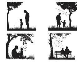 feliz do pai dia, sortimento do pai e filho silhuetas, a ilustração a comemorar do pai dia imagens do pai e crianças. vetor