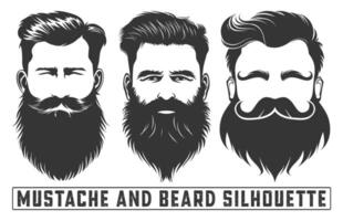 bigode e barba silhueta, barbudo homem face definir, barbudo homens rostos descolados com diferente cortes de cabelo, bigodes, barbas, oculos escuros. silhuetas, avatares, emblemas, ícones, vetor