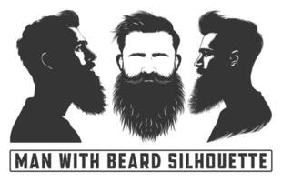 barbudo homens face descolados com diferente cortes de cabelo, homens com barba silhueta Pacotes, bigodes, barbas, silhuetas, avatares, cabeças. vetor